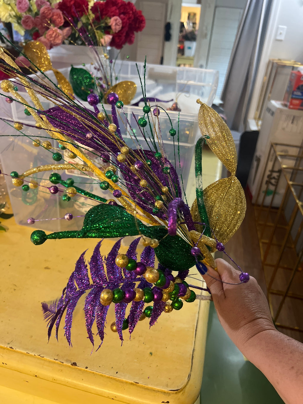 Lot of Mardi Gras Picks, Ribbon & Ornaments