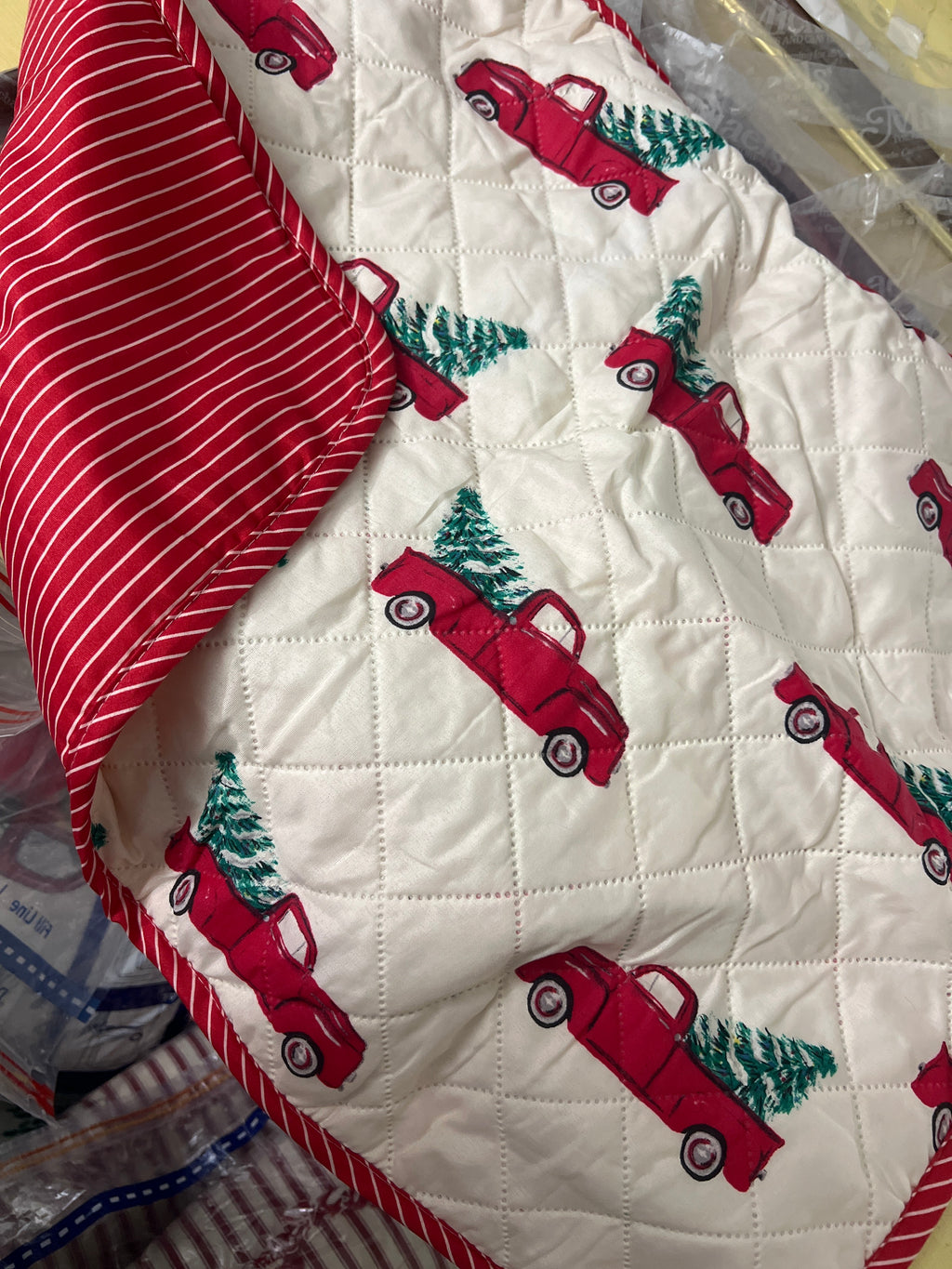 Truck Theme Queen Quilt Set: quilt, 2 pillow shams, 2 pillow cases, throw pillow, sheets