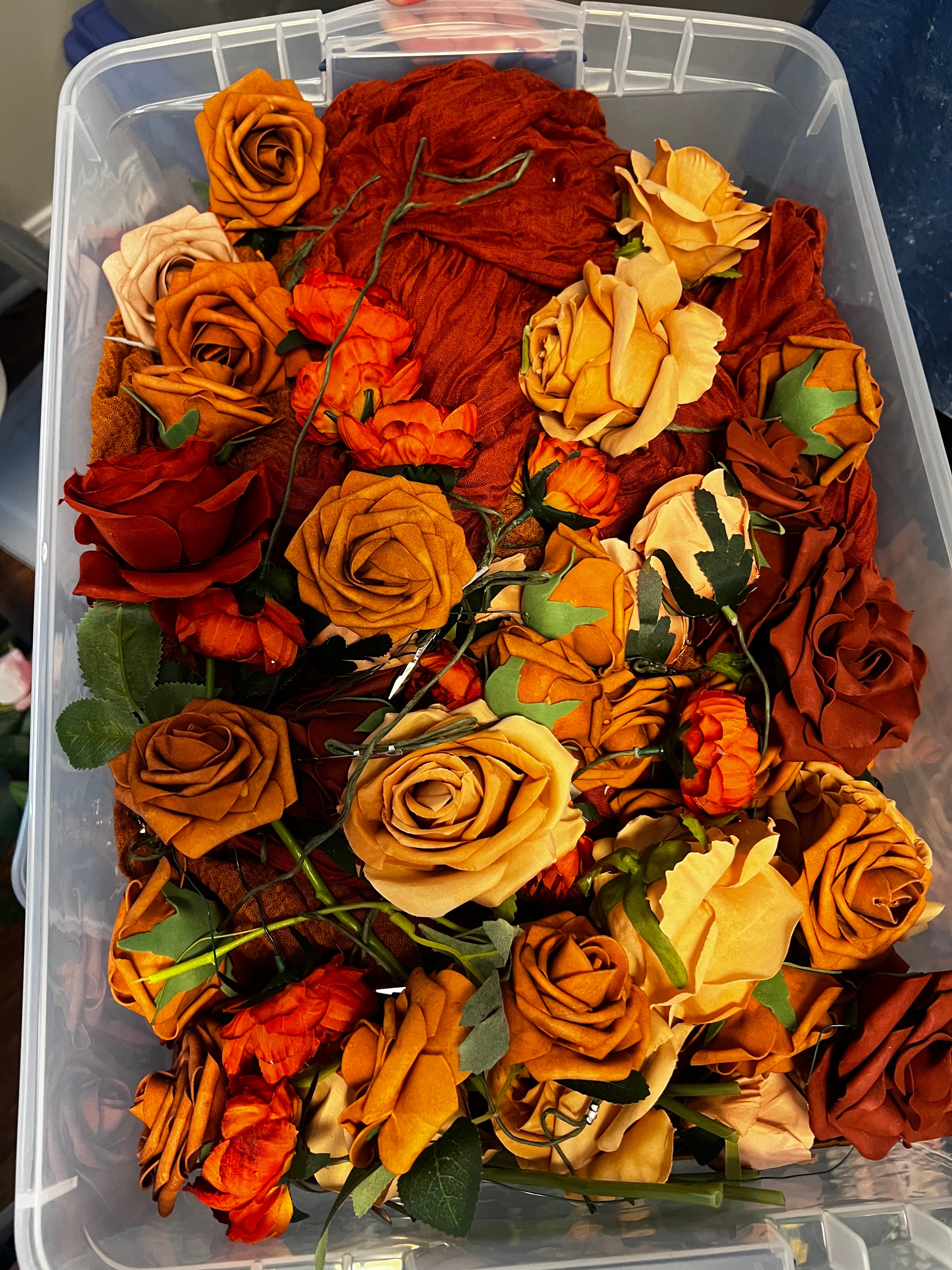 LOT of Rust/Tan/Fall Colored Permanent Botanicals and Satin Fabric