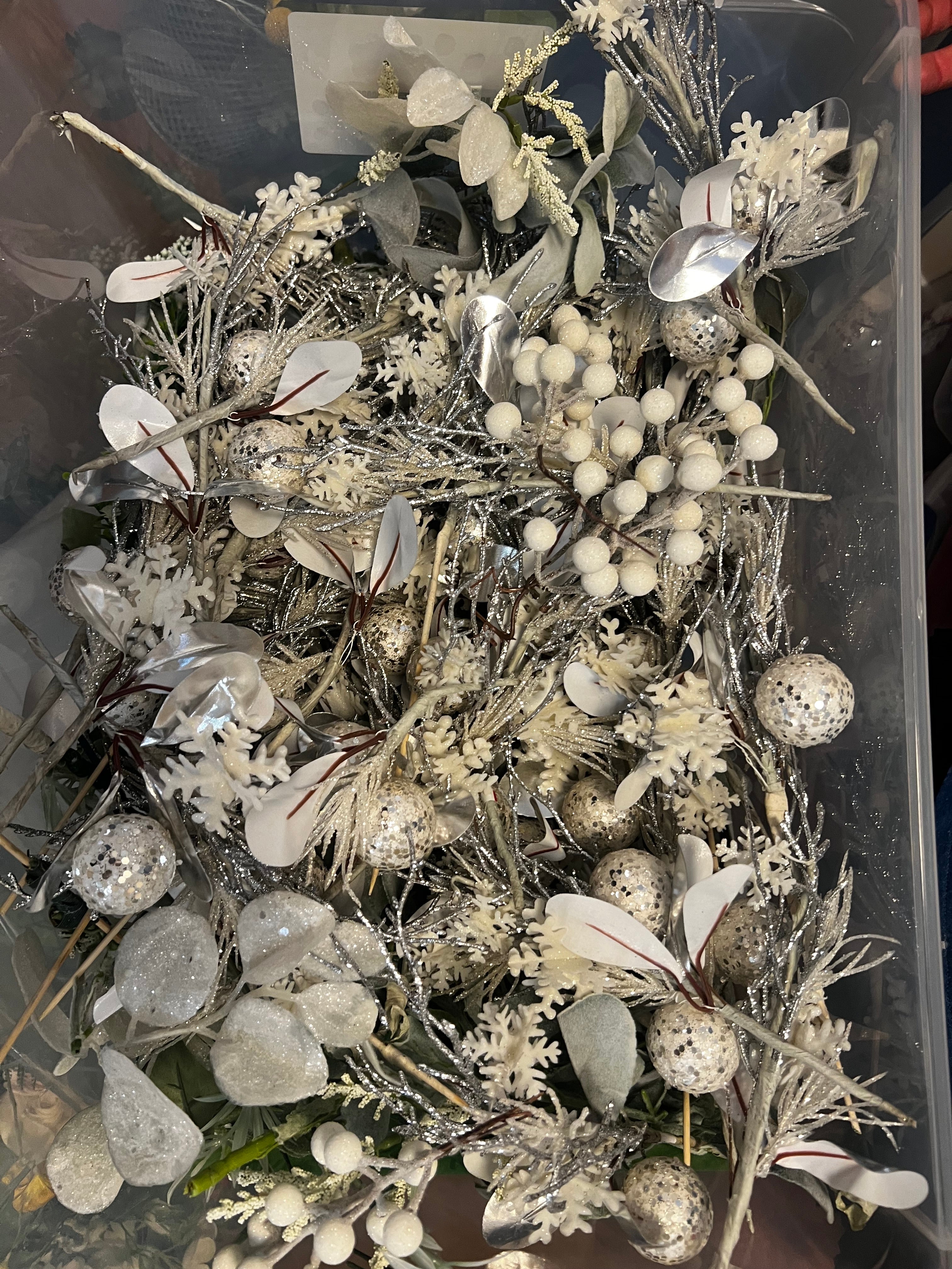 Silver & White Christmas/Winter Picks (mixed lot with some lambs ear)