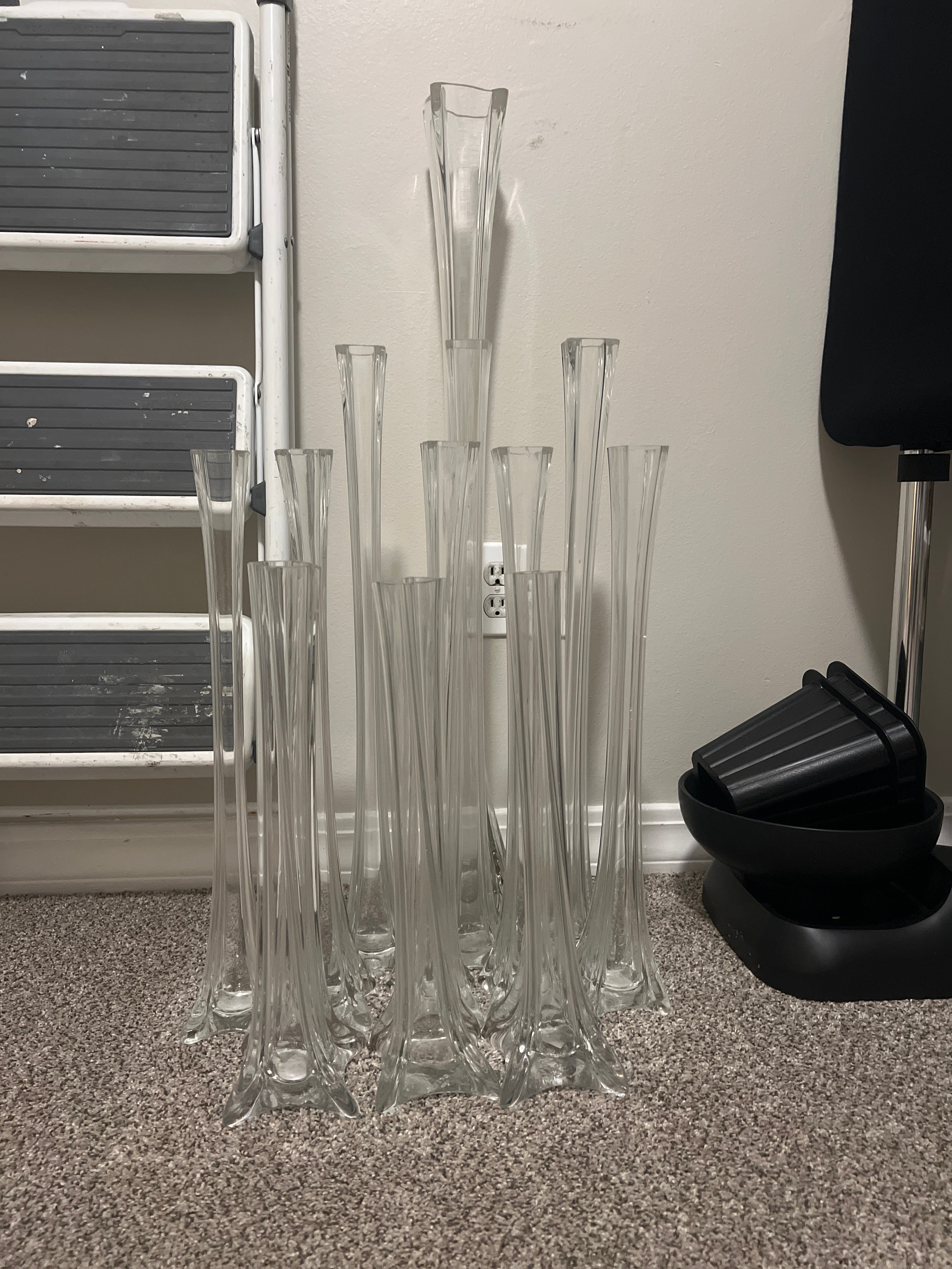 Glass Trumpet Tower Vases-set of 12
