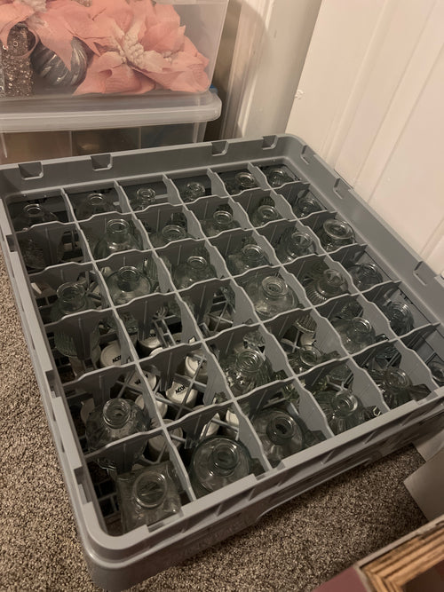 4” Bud Vases (31 total) in Storage Rack