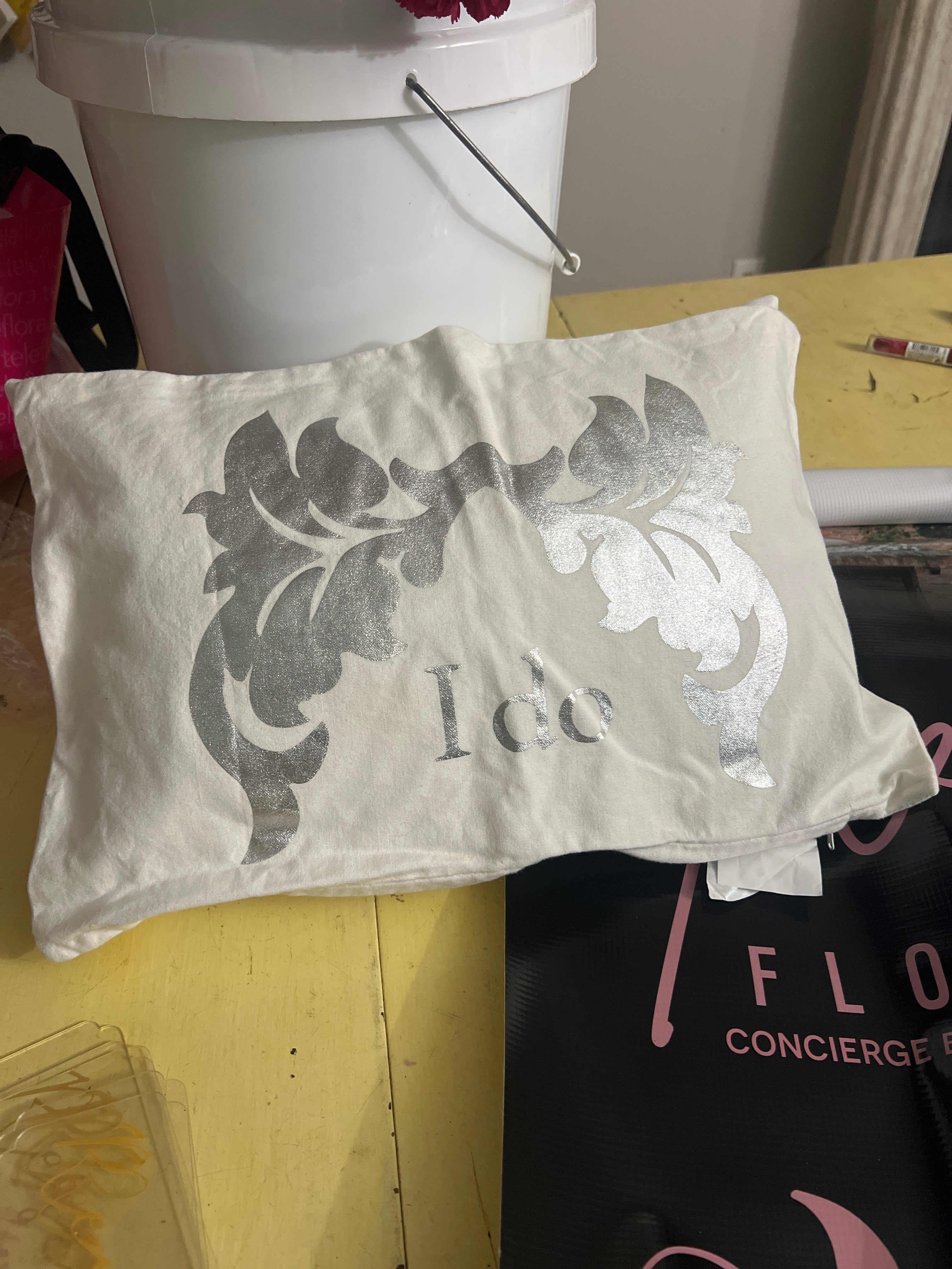 Throw pillow with cover 12”x18” (faint stain on cover)