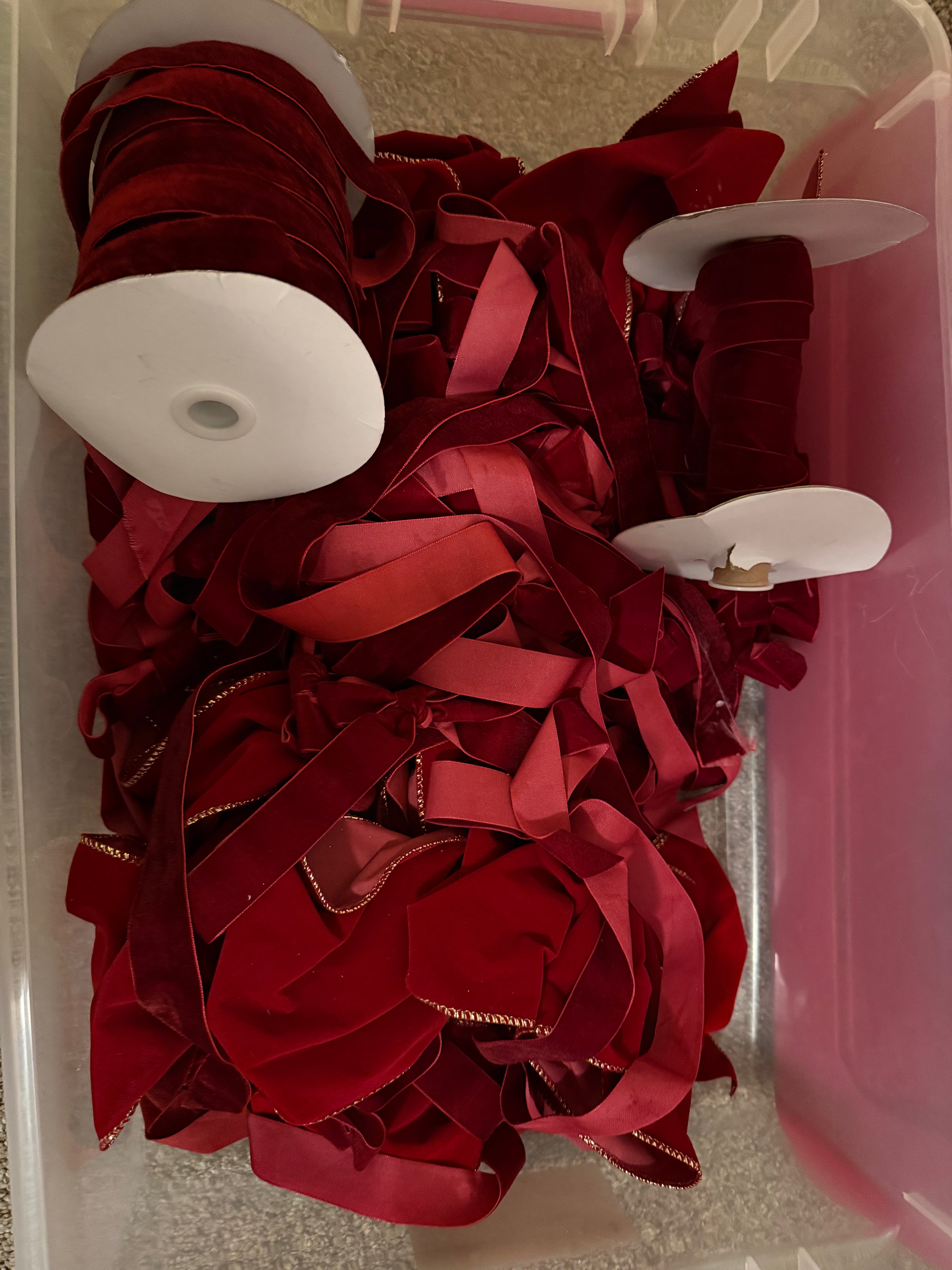 Box of Burgundy Velvet Ribbon & Pre-made BOWS