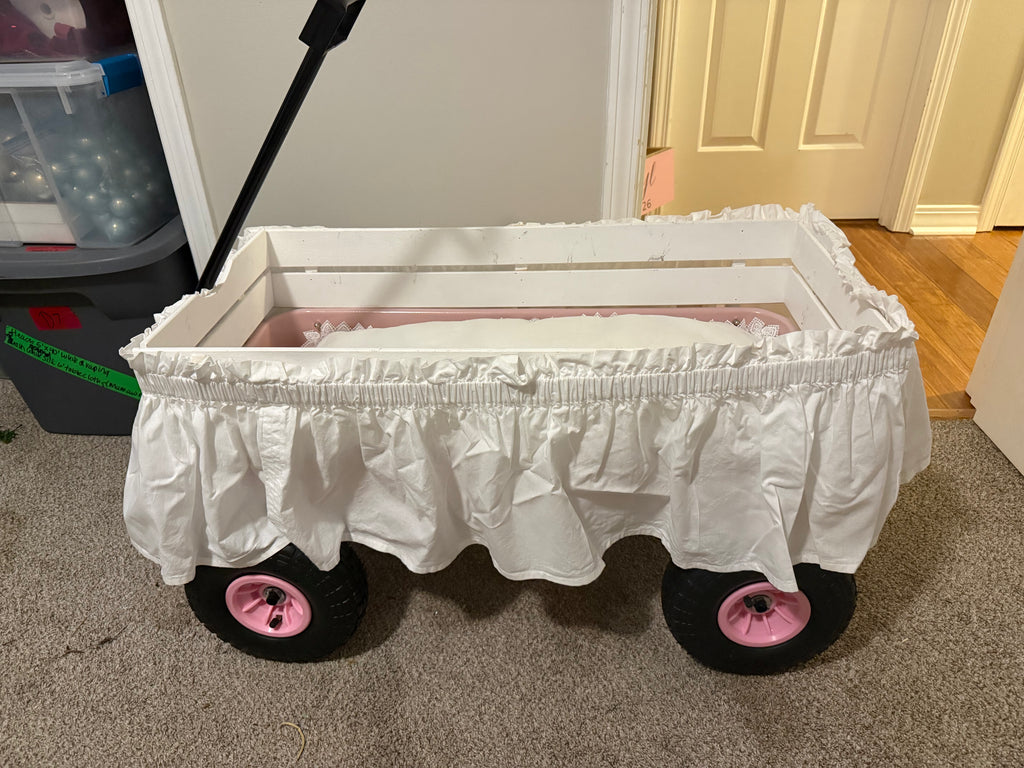 Pink/White Wagon with removable ruffle skirt & pilllow inside for flower girl