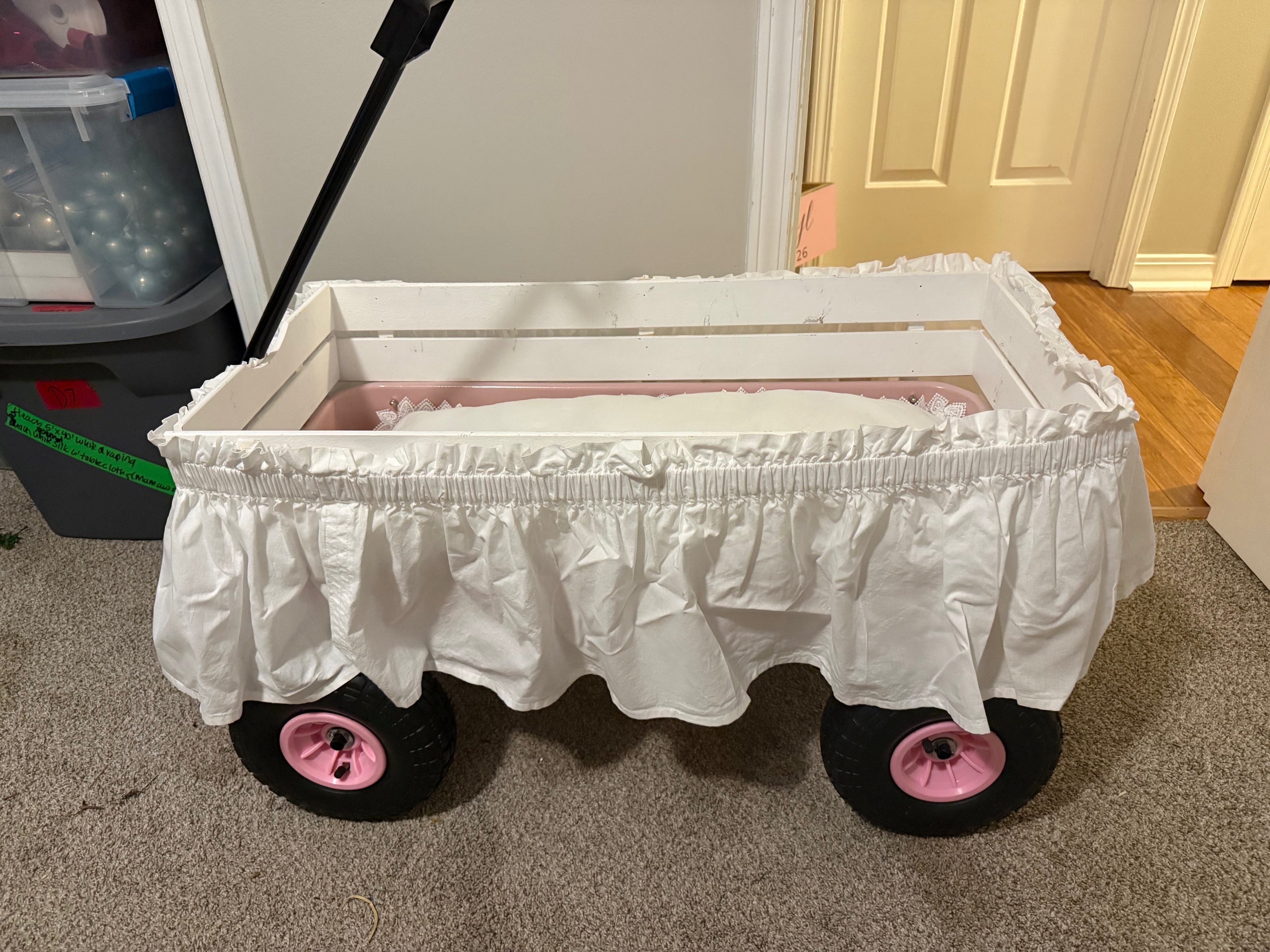 Pink/White Wagon with removable ruffle skirt & pilllow inside for flower girl