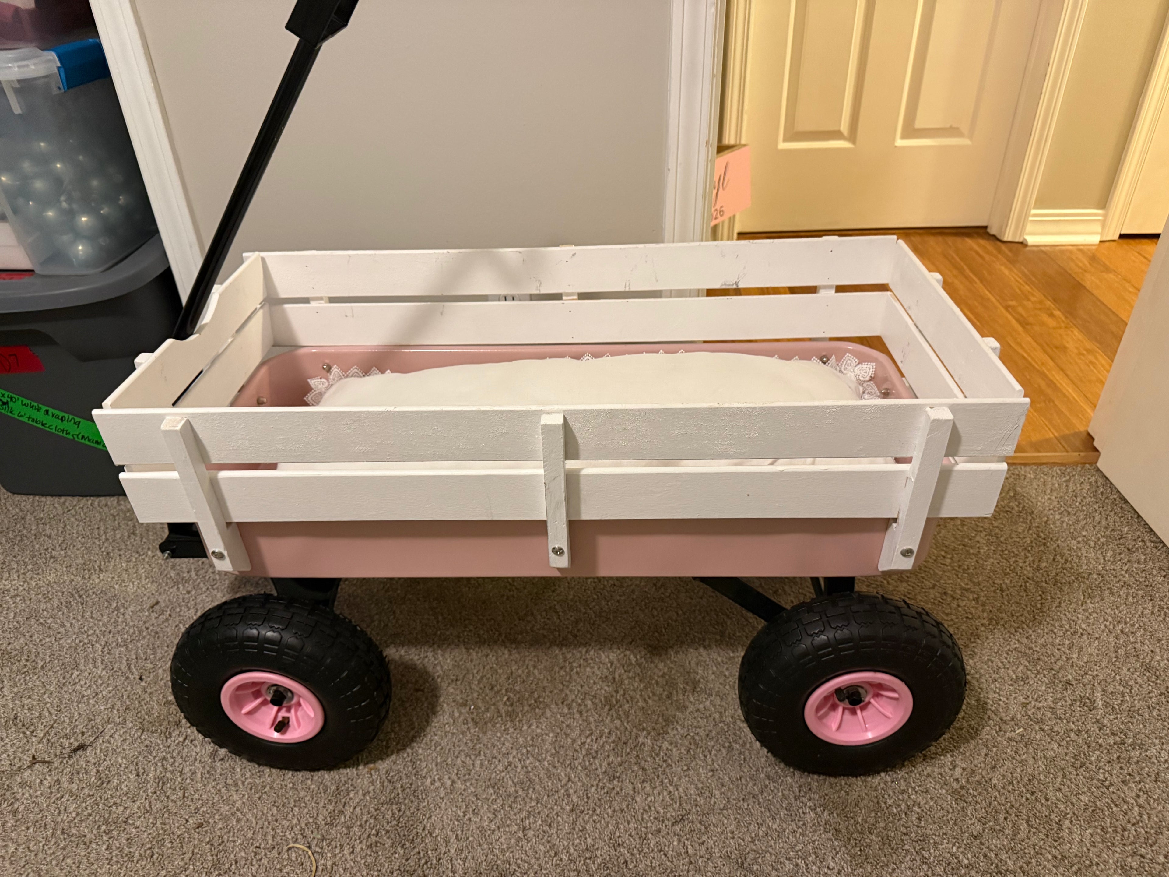 Pink/White Wagon with removable ruffle skirt & pilllow inside for flower girl